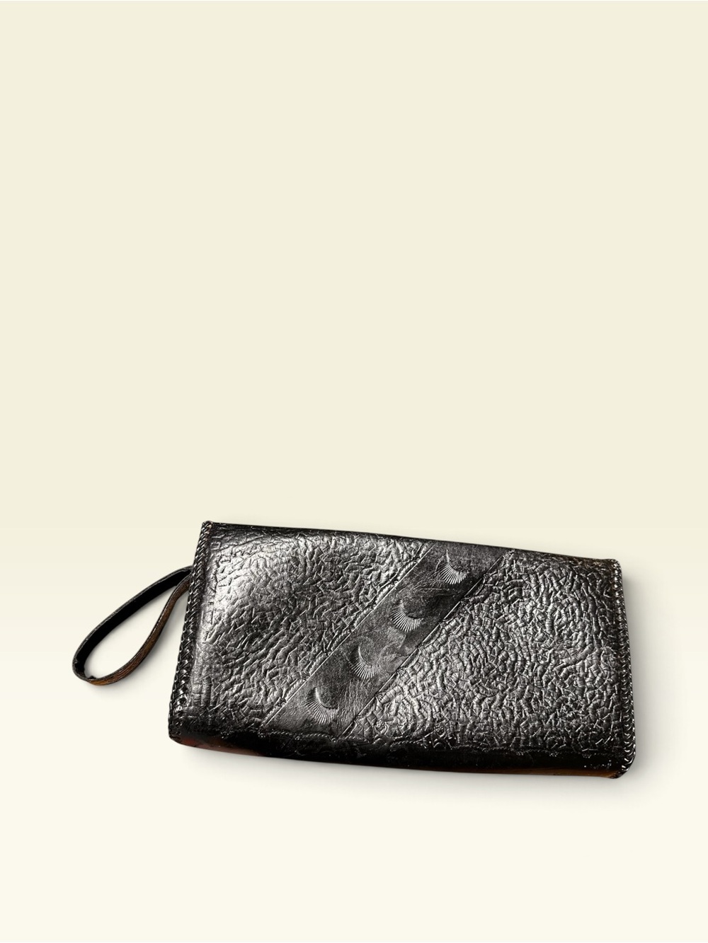 Vtg Hand Tooled Leather Envelope Clutch Wristlet 11" Purse - Picture 2 of 7